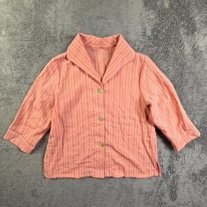 Fridaze Linen Button Up Shirt Womens XS Oversized Relaxed Pink Striped Blouse